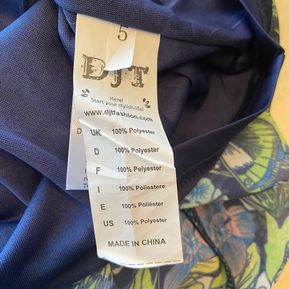 NWOT DJT Navy Chiffon Dress with Floral accents - Picture 7 of 7